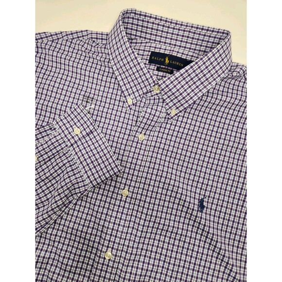 NWT Ralph Lauren Shirt Men's 2XL‎ Purple Long Sleeve Plaid Button Classic Nylon - Picture 1 of 8